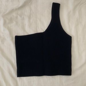 Black Ribbed One Shoulder crop